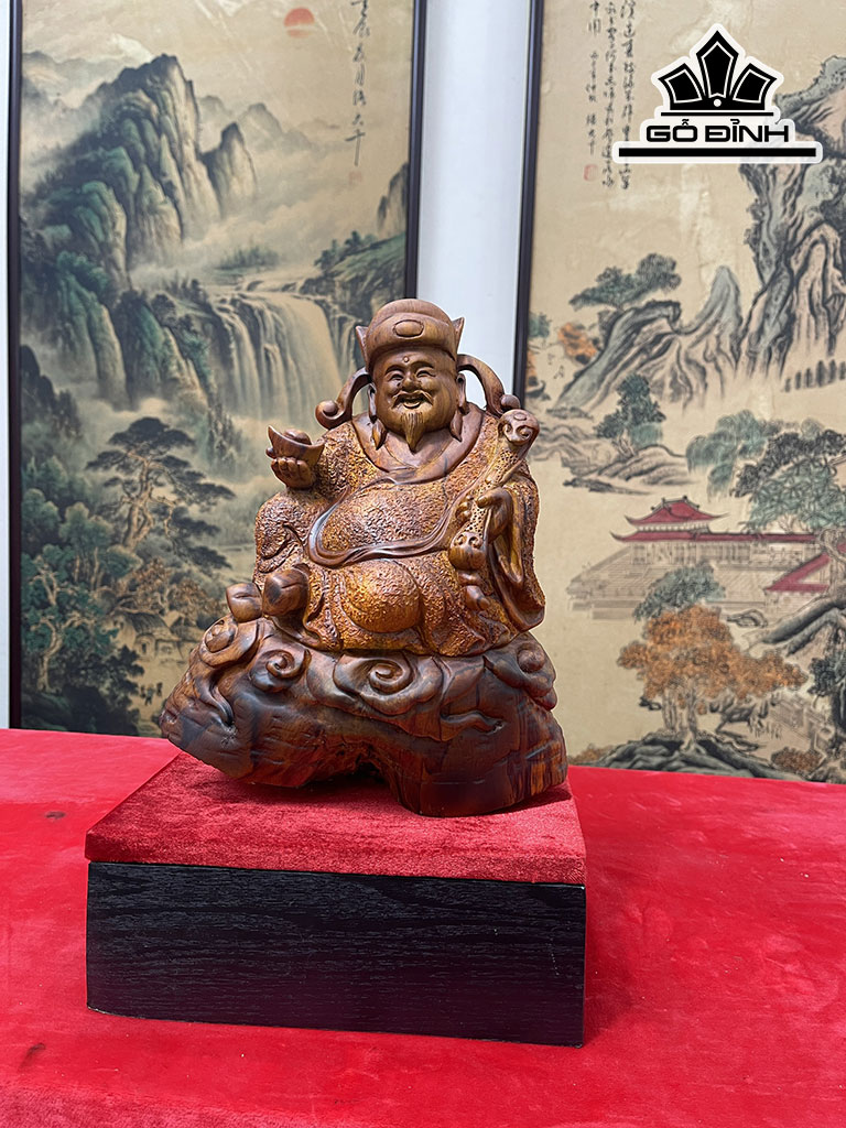 Tượng Thần Tài Gỗ Sưa Cao 26 Ngang 25 Sâu 16 (cm)
