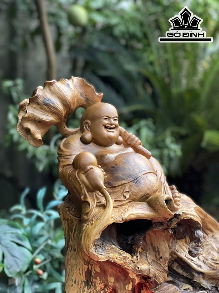 Tượng Phật Di Lặc Gỗ Bách Xanh Cao 55 Ngang 60 Sâu 28 (cm)