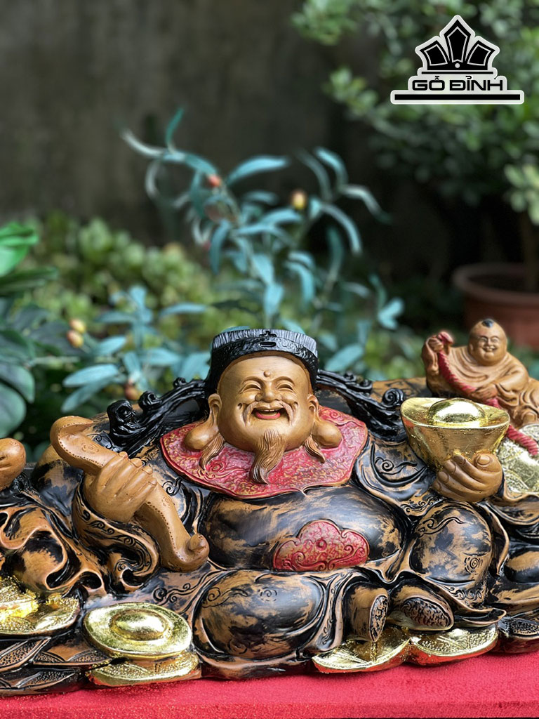 Tượng Thần Tài Gỗ Bách Xanh Cao 23 Ngang 60 Sâu 25 (cm)