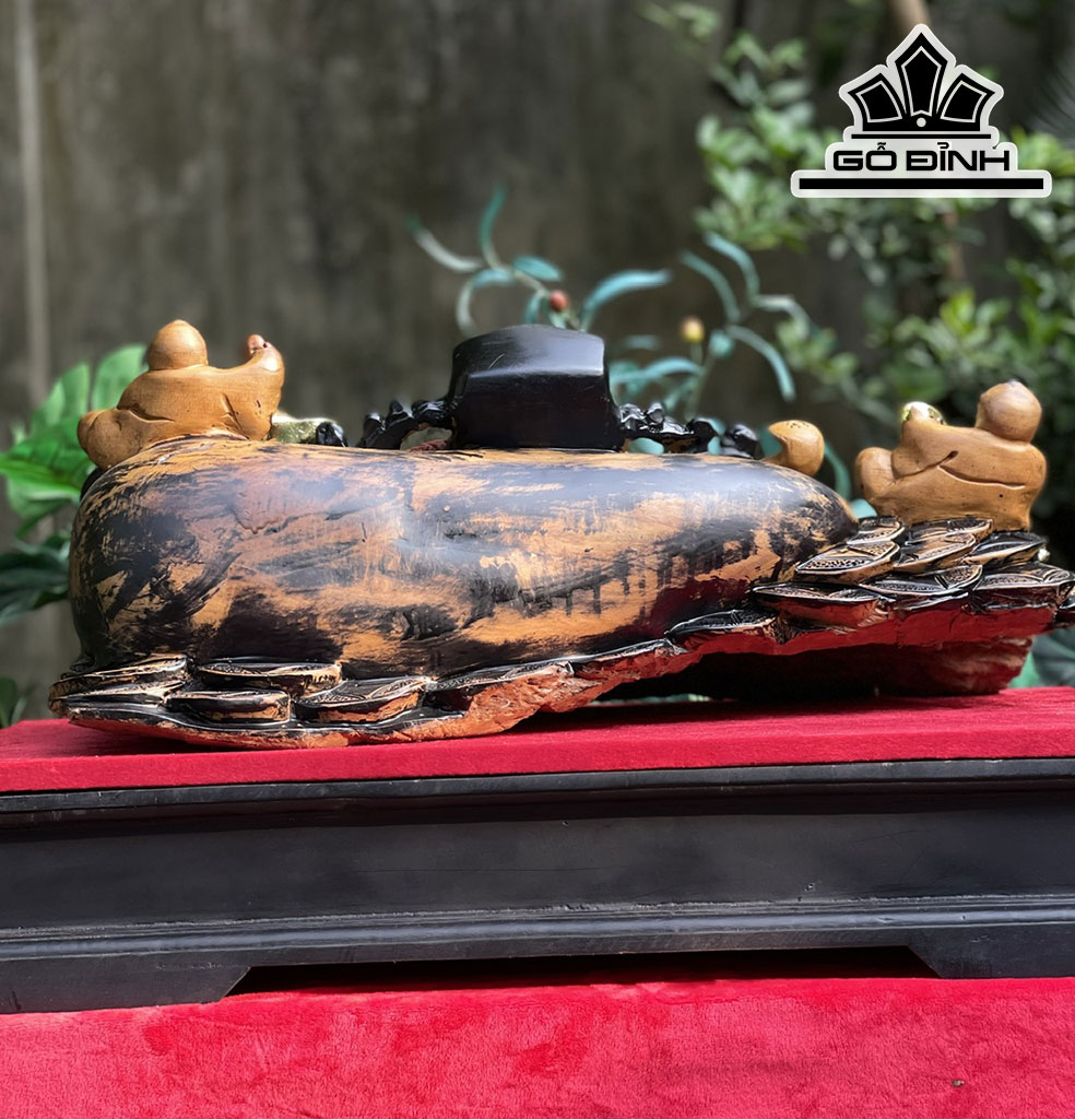 Tượng Thần Tài Gỗ Bách Xanh Cao 23 Ngang 60 Sâu 25 (cm)