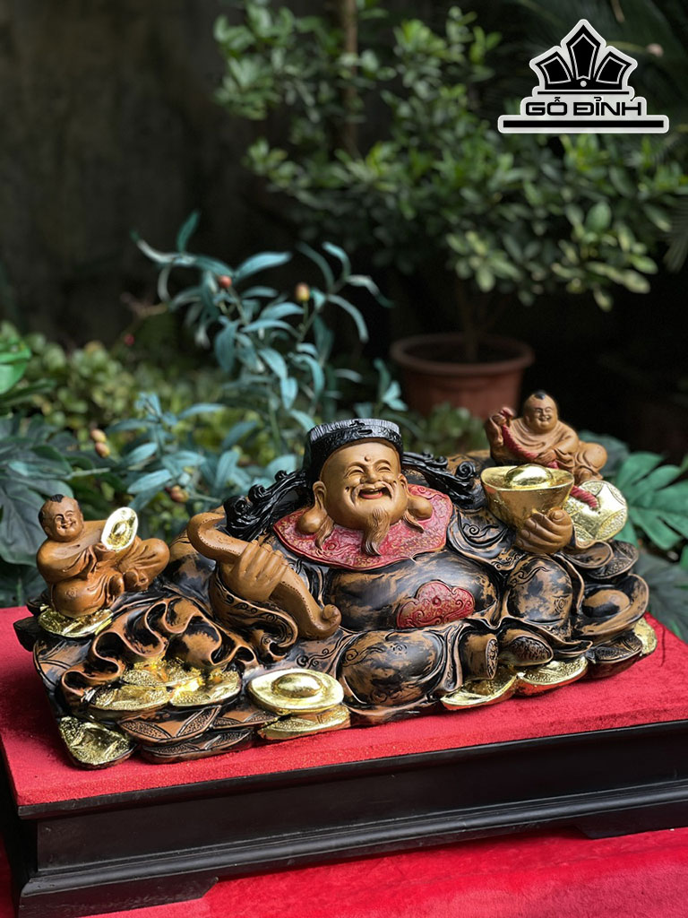 Tượng Thần Tài Gỗ Bách Xanh Cao 23 Ngang 60 Sâu 25 (cm)