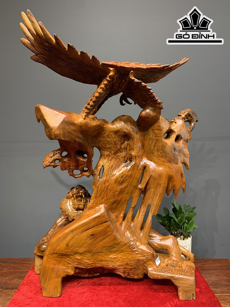 Tượng Anh Hùng Tương Ngộ Gỗ Hương Cao 85 Ngang 75 Sâu 33 (cm)