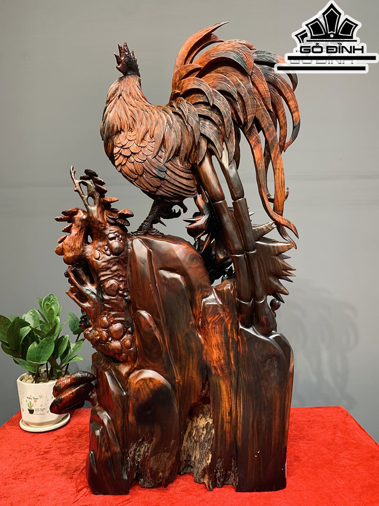 Tượng Gia Đình Gà Gỗ Trắc Cao 69 Ngang 37 Sâu 17 (cm)