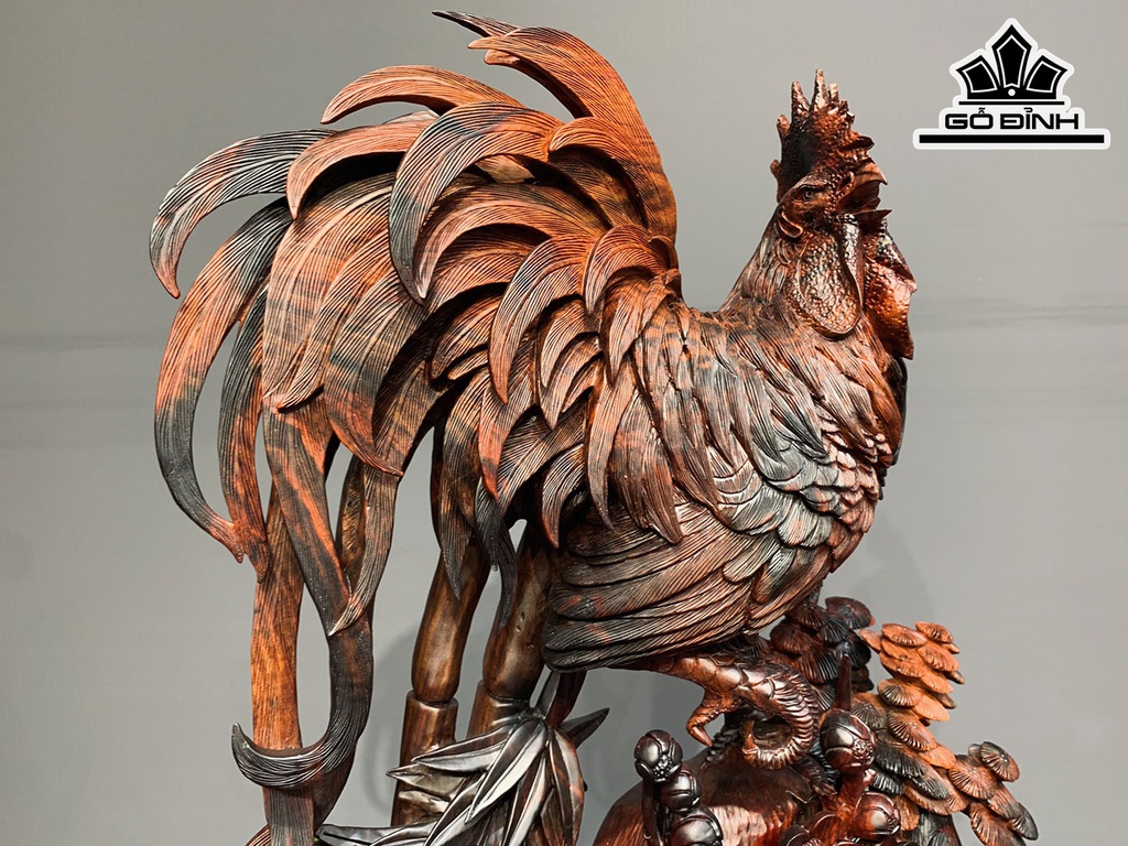 Tượng Gia Đình Gà Gỗ Trắc Cao 69 Ngang 37 Sâu 17 (cm)