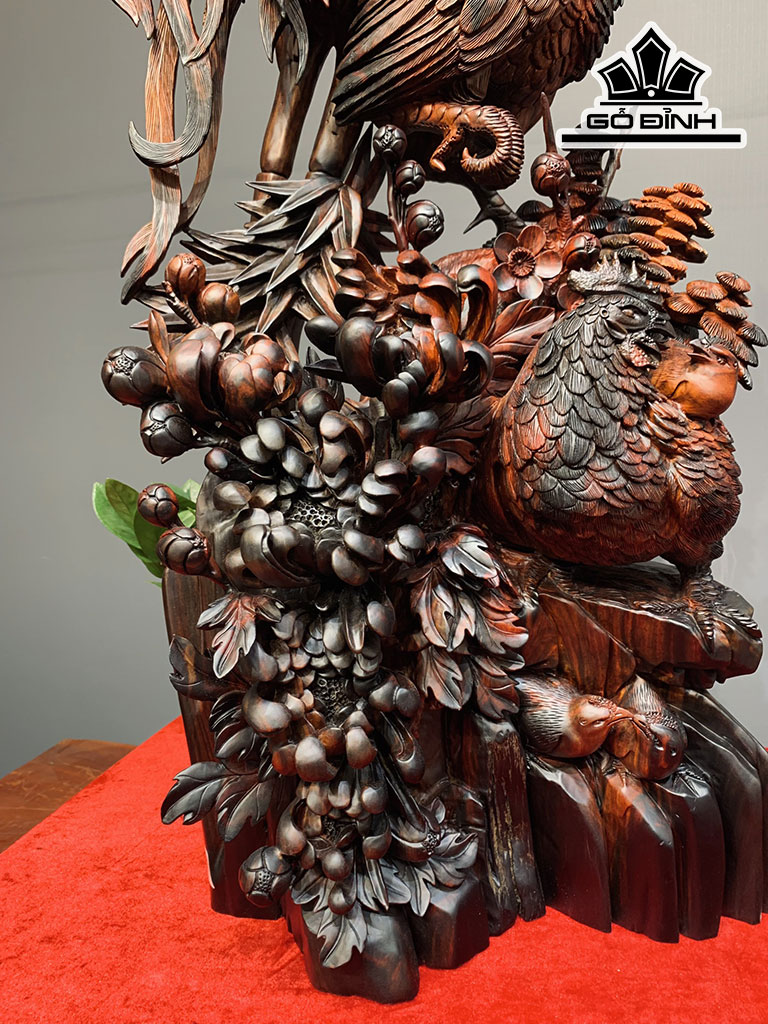 Tượng Gia Đình Gà Gỗ Trắc Cao 69 Ngang 37 Sâu 17 (cm)