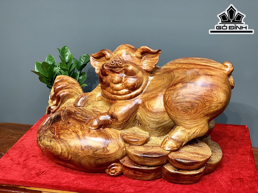 Tượng Heo Gỗ Hương Cao 35 Ngang 55 Sâu 30 (cm)