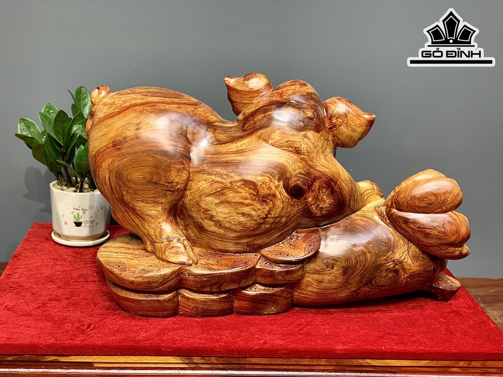 Tượng Heo Gỗ Hương Cao 35 Ngang 55 Sâu 30 (cm)