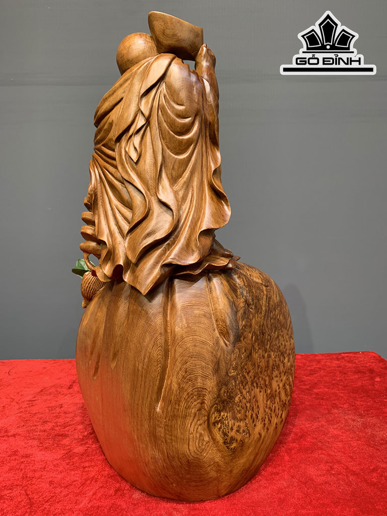 Tượng Phật Di Lặc Đứng Bao Tiền Gỗ Nu Ngọc Am Cao 46 Ngang 26 Sâu 25 (cm)