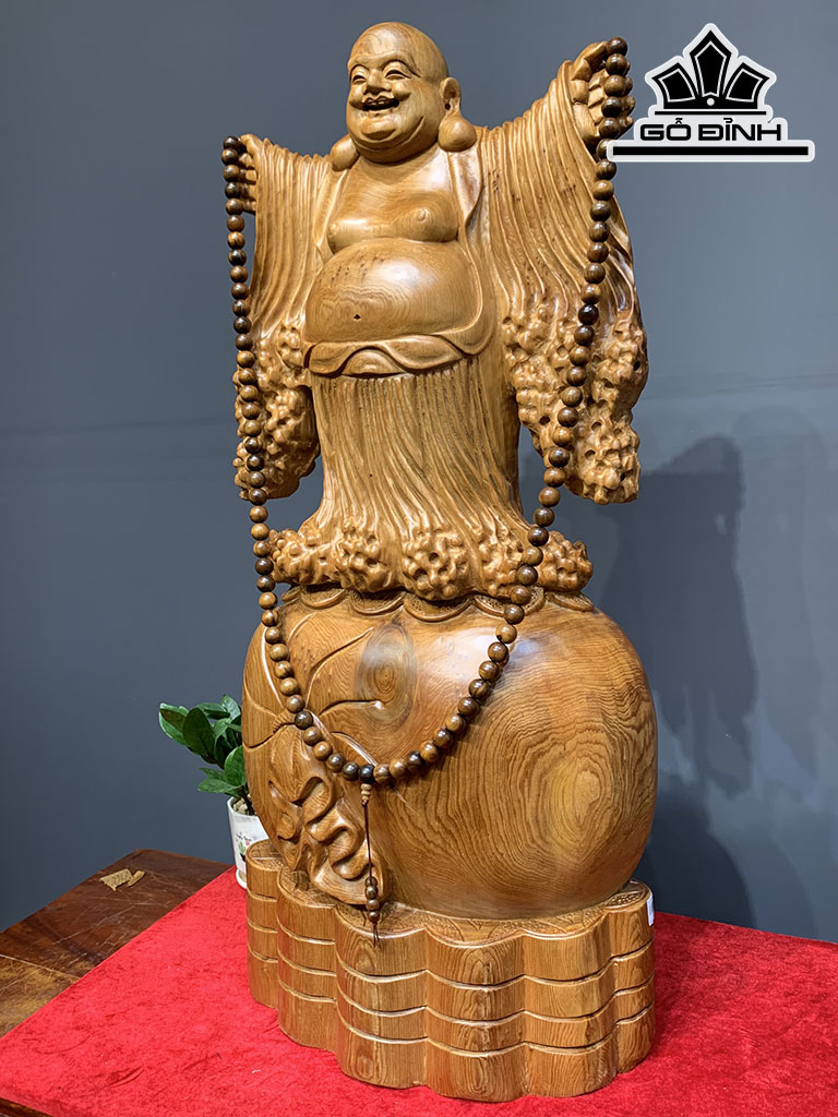 Tượng Phật Di Lặc Nghênh Hỷ Gỗ Ngọc Am Cao 86 Ngang 40 Sâu 18 (cm)