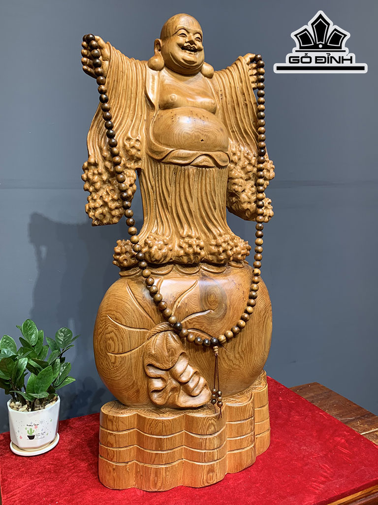 Tượng Phật Di Lặc Nghênh Hỷ Gỗ Ngọc Am Cao 86 Ngang 40 Sâu 18 (cm)