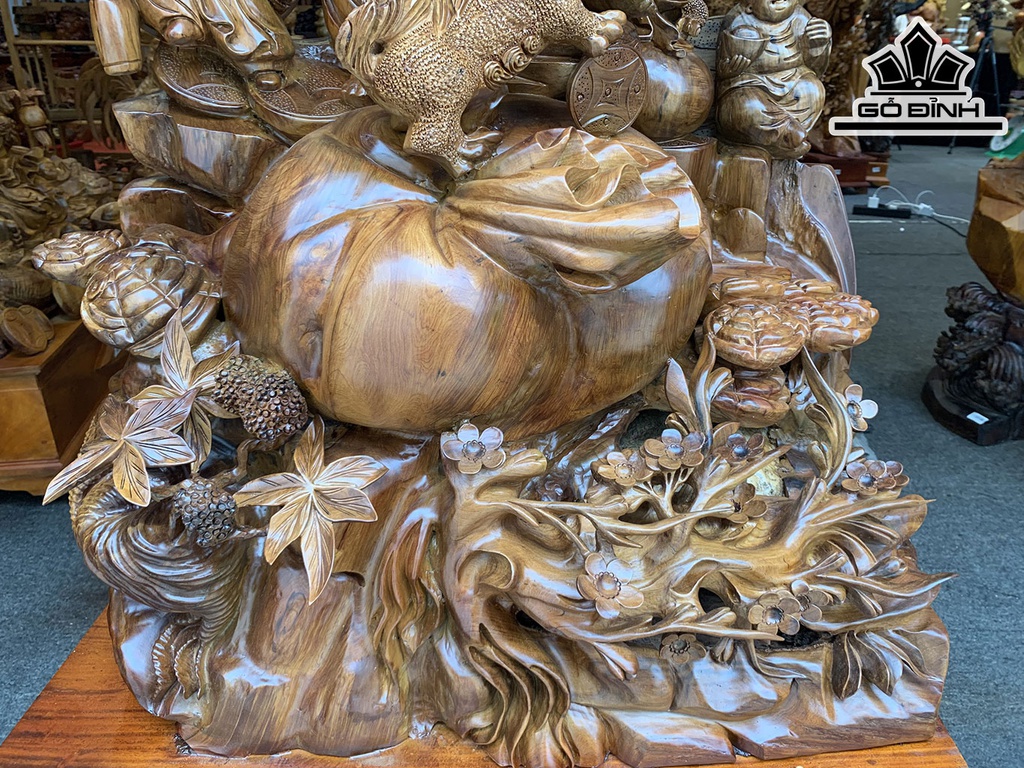 Tượng Phật Di Lặc Ngũ Phúc Gỗ Bách Xanh Cao 215 Ngang 75 Sâu 58 (cm)