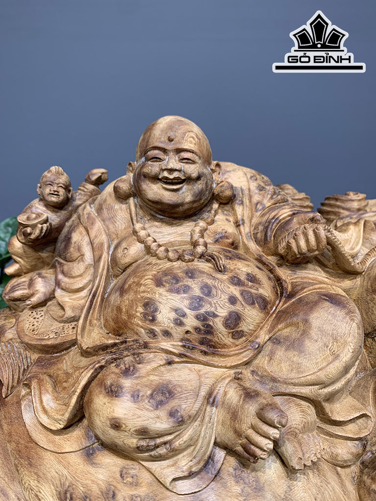 Tượng Phật Di Lặc Nhị Phúc Gỗ Nu Ngọc Am Cao 36 Ngang 50 Sâu 28 (cm)