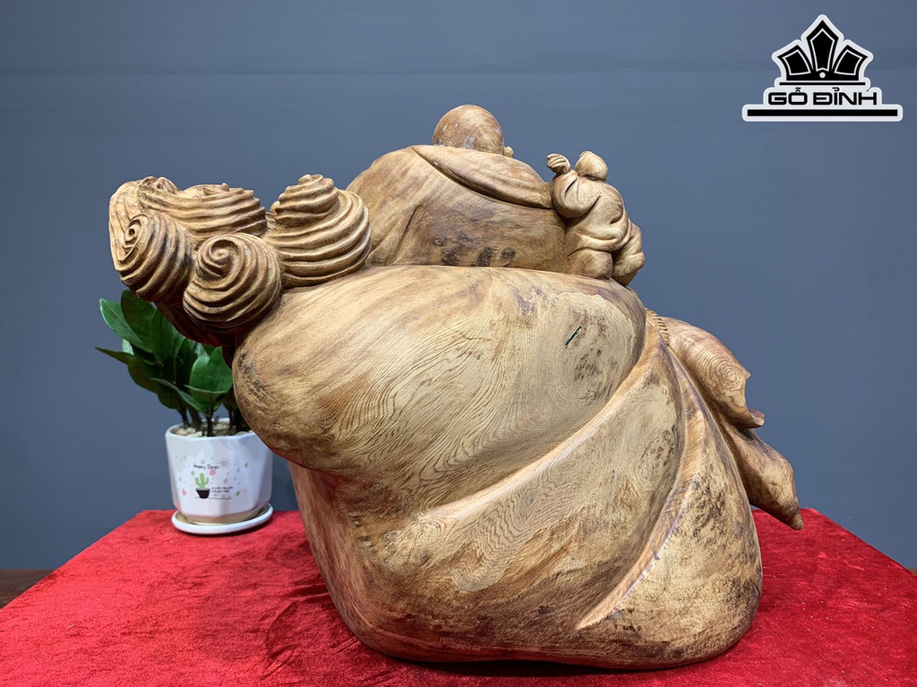 Tượng Phật Di Lặc Nhị Phúc Gỗ Nu Ngọc Am Cao 36 Ngang 50 Sâu 28 (cm)