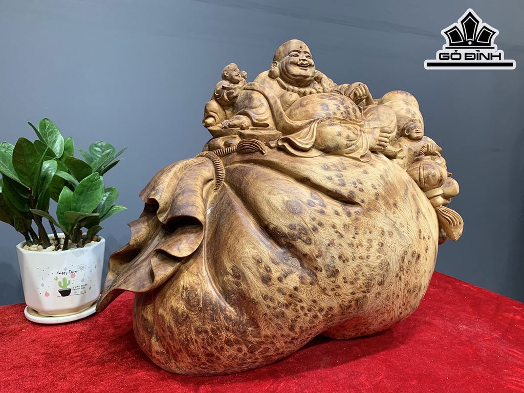 Tượng Phật Di Lặc Nhị Phúc Gỗ Nu Ngọc Am Cao 36 Ngang 50 Sâu 28 (cm)