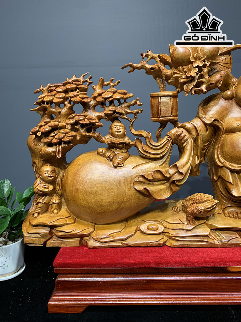 Tượng Phật Di Lặc Tam Phúc Gỗ Hương Cao 52 Ngang 95 Sâu 25 (cm)