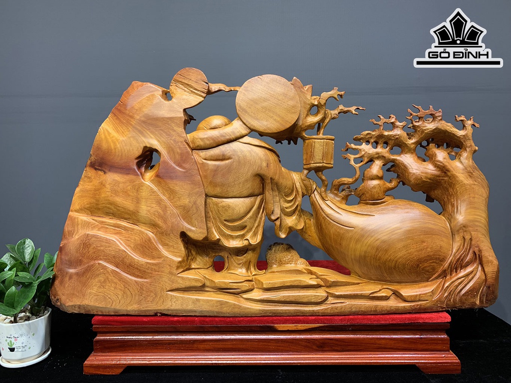 Tượng Phật Di Lặc Tam Phúc Gỗ Hương Cao 52 Ngang 95 Sâu 25 (cm)