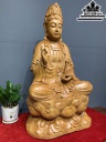 Tượng Quán Thế Âm Bồ Tát Ngự Đài Sen Gỗ Ngọc Am Cao 76 Ngang 41 Sâu 30 (cm)