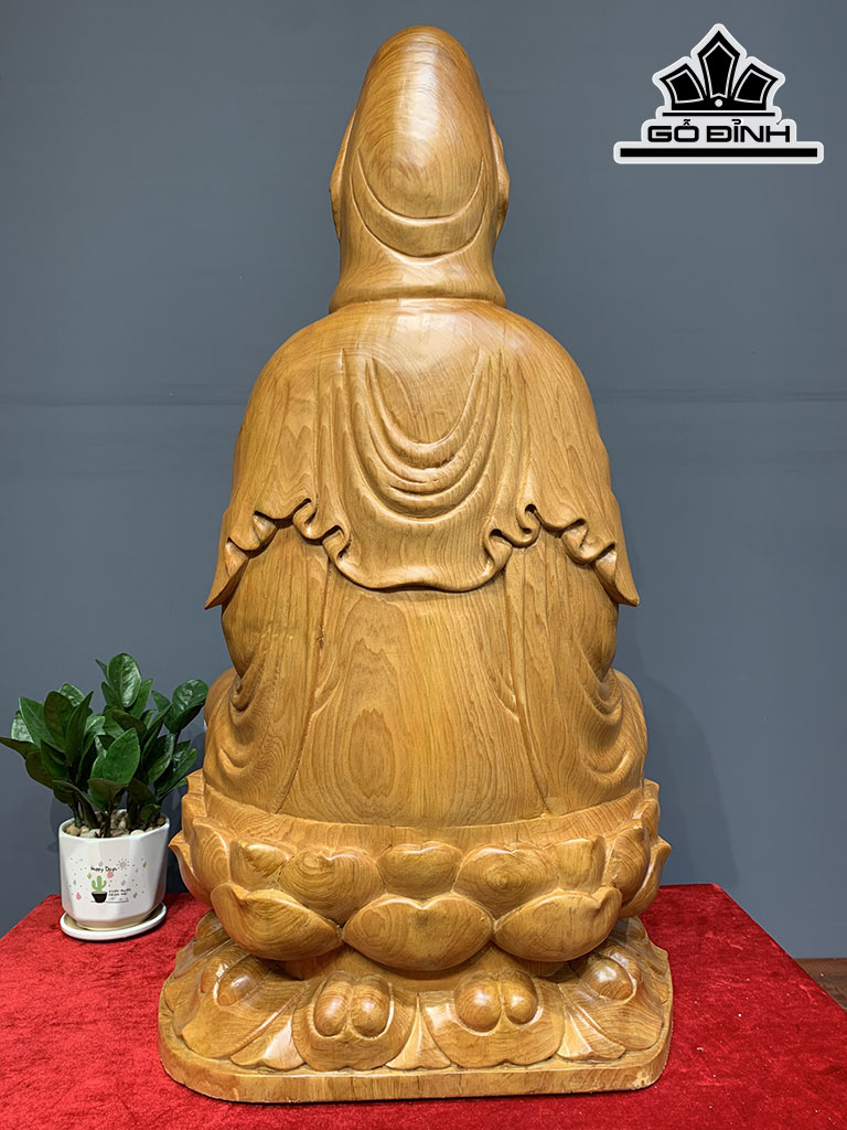 Tượng Quán Thế Âm Bồ Tát Ngự Đài Sen Gỗ Ngọc Am Cao 76 Ngang 41 Sâu 30 (cm)