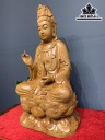 Tượng Quán Thế Âm Bồ Tát Ngự Đài Sen Gỗ Ngọc Am Cao 76 Ngang 41 Sâu 30 (cm)