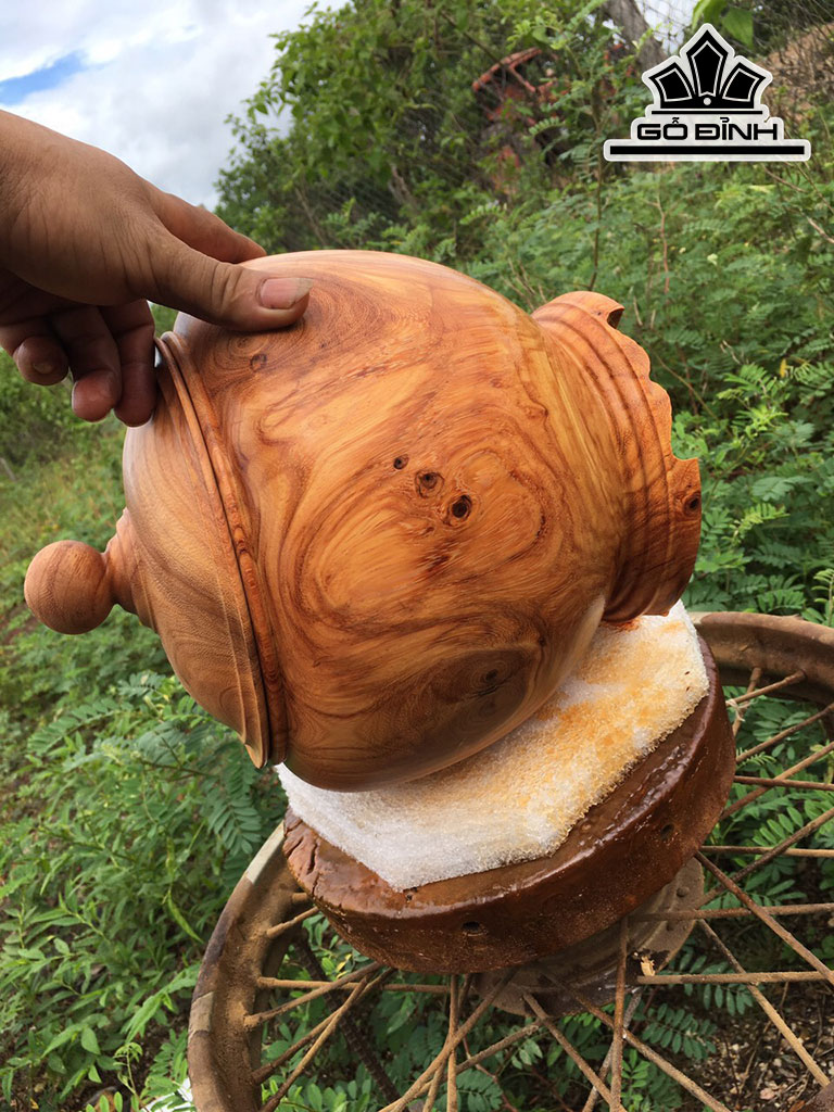 Bình Ủ Trà Gỗ Gõ Đỏ (Cà te) Cao 28 Đường Kính 25 (cm)