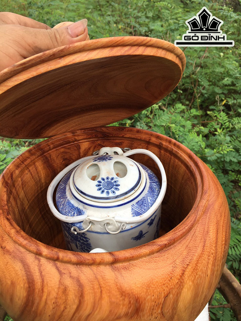 Bình Ủ Trà Gỗ Gõ Đỏ (Cà te) Cao 28 Đường Kính 25 (cm)