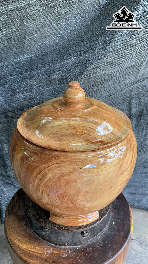 Bình Ủ Trà Gỗ Gõ Đỏ (Cà te) Cao 33 Đường Kính 30 (cm)