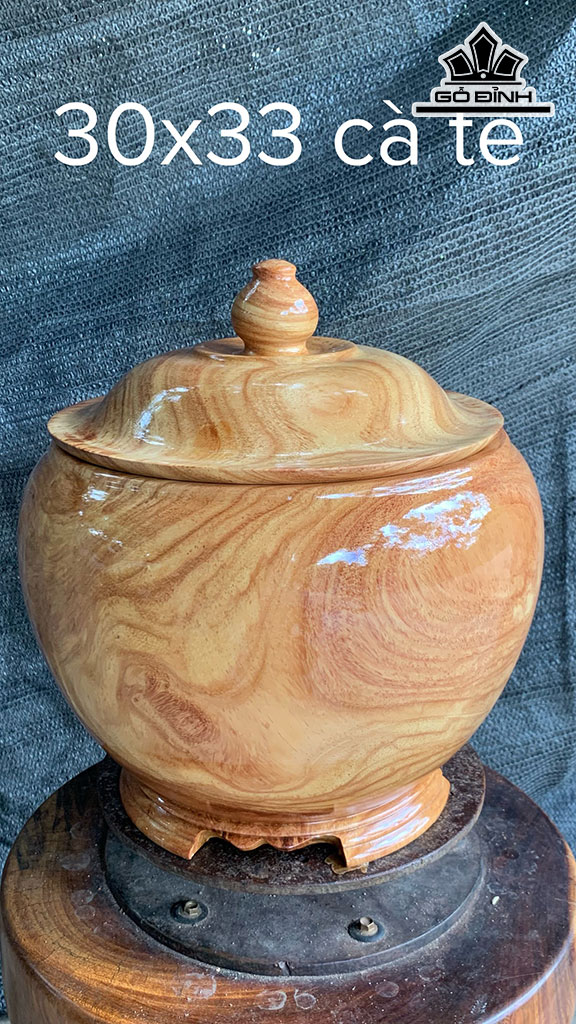Bình Ủ Trà Gỗ Gõ Đỏ (Cà te) Cao 33 Đường Kính 30 (cm)