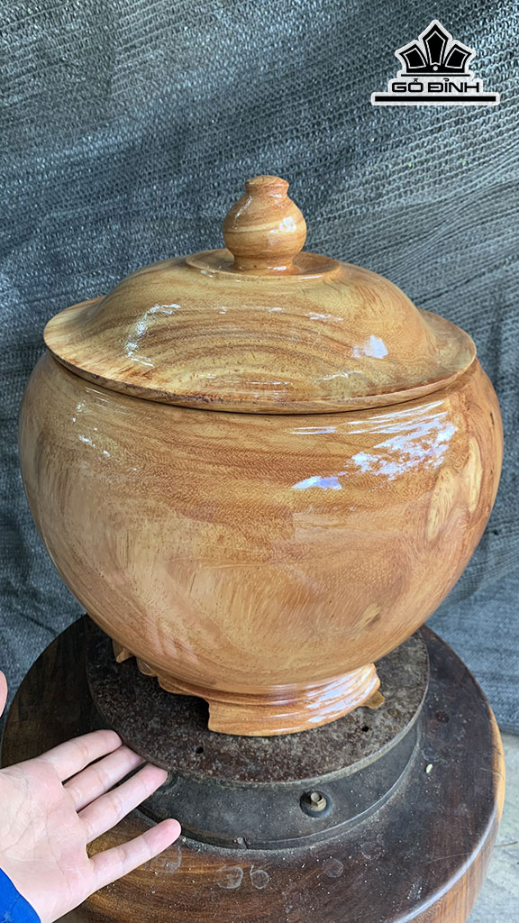 Bình Ủ Trà Gỗ Gõ Đỏ (Cà te) Cao 33 Đường Kính 30 (cm)