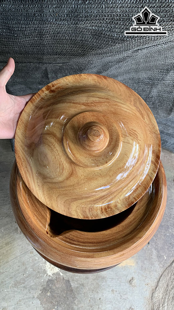 Bình Ủ Trà Gỗ Gõ Đỏ (Cà te) Cao 33 Đường Kính 30 (cm)