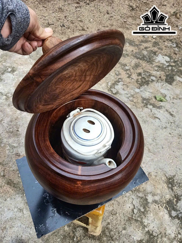 Bình Ủ Trà Gỗ Lim Cao 36 Đường Kính 32 (cm)