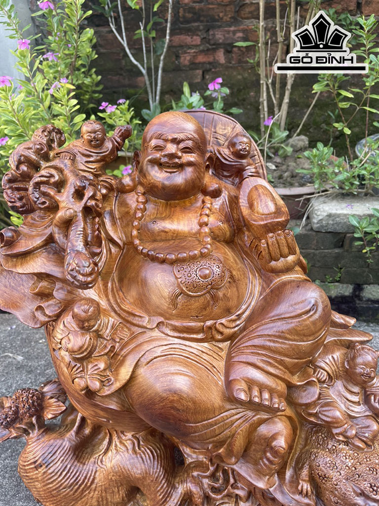 Tượng Phật Di Lặc Ngũ Phúc Ngồi Sâm Gỗ Hương Cao 52 Ngang 60 Sâu 45 (cm)