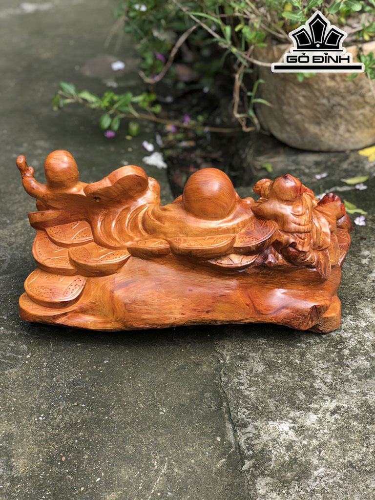Tượng Phật Di Lặc Nhị Phúc Gỗ Hương Cao 26 Ngang 52 Sâu 26 (cm)