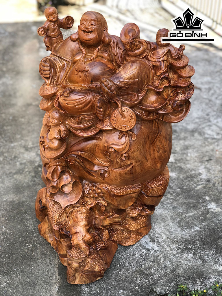 Tượng Phật Di Lặc Tam Phúc Gỗ Hương Cao 72 Ngang 50 Sâu 43 (cm)