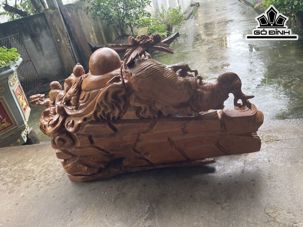 Tượng Phật Di Lặc Tam Phúc Ngồi Sâm Gỗ Hương Cao 50 Ngang 80 Sâu 35 (cm)