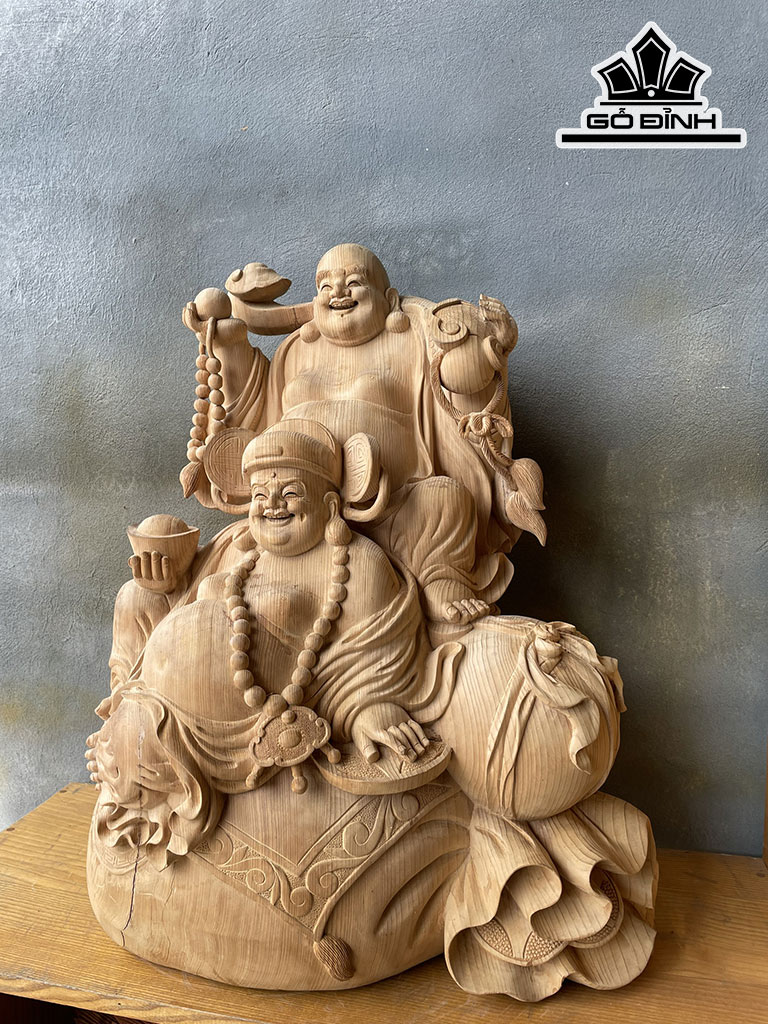Song Hỷ Tượng Di Lặc Thần Tài Gỗ Ngọc Am Cao 66 Ngang 55 Sâu 40 (cm)