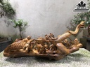 Tượng Cửu Phúc Rước Đèn Trung Thu Gỗ Bách Xanh Cao 40 Ngang 90 Sâu 23 (cm)