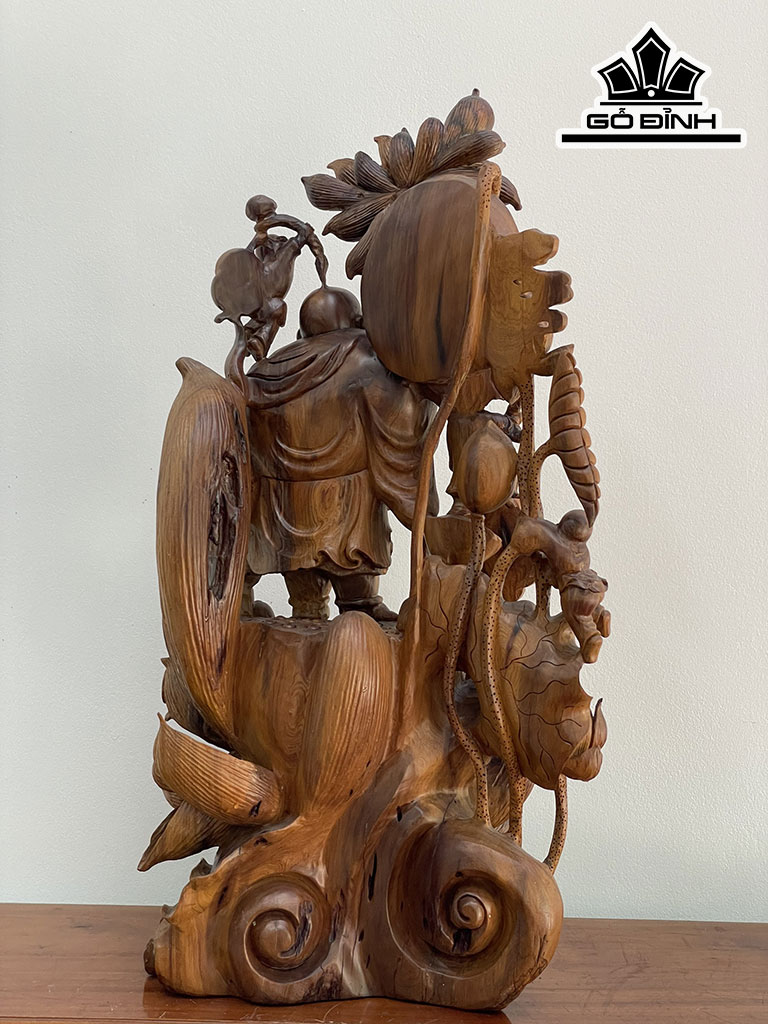 Tượng Phật Di Lặc Gỗ Bách Xanh Cao 80 Ngang 45 Sâu 36 (cm)