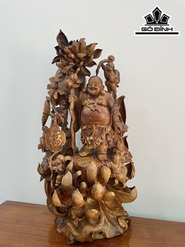 Tượng Phật Di Lặc Gỗ Bách Xanh Cao 80 Ngang 45 Sâu 36 (cm)