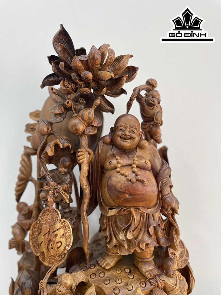 Tượng Phật Di Lặc Gỗ Bách Xanh Cao 80 Ngang 45 Sâu 36 (cm)