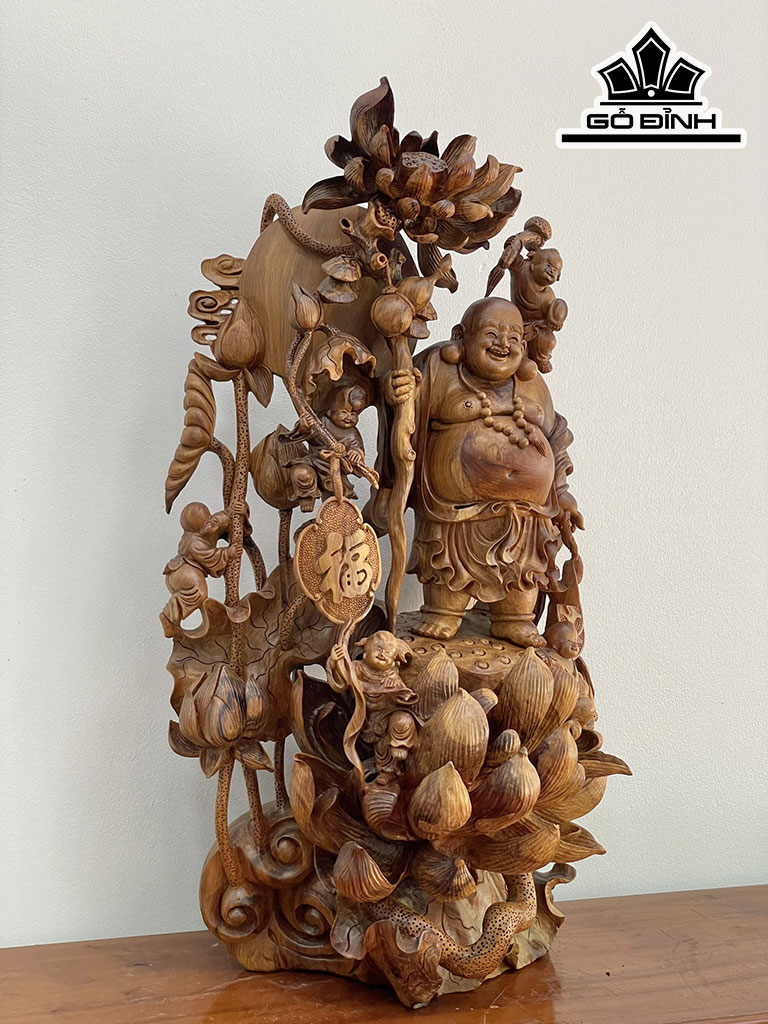 Tượng Phật Di Lặc Gỗ Bách Xanh Cao 80 Ngang 45 Sâu 36 (cm)