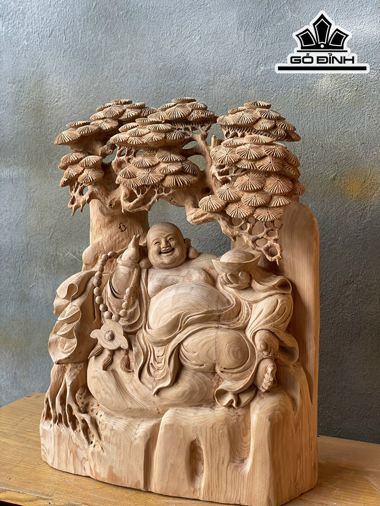 Tượng Phật Di Lặc Ngồi Tùng Gỗ Ngọc Am Cao 50 Ngang 36 Sâu 20 (cm)