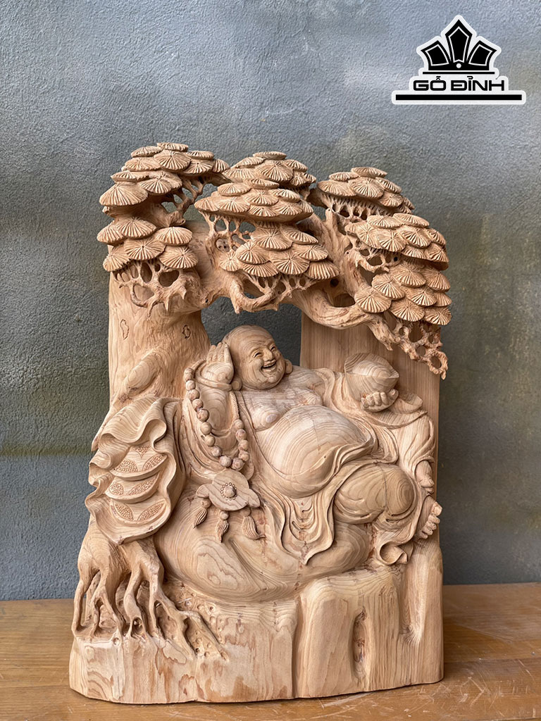 Tượng Phật Di Lặc Ngồi Tùng Gỗ Ngọc Am Cao 50 Ngang 36 Sâu 20 (cm)