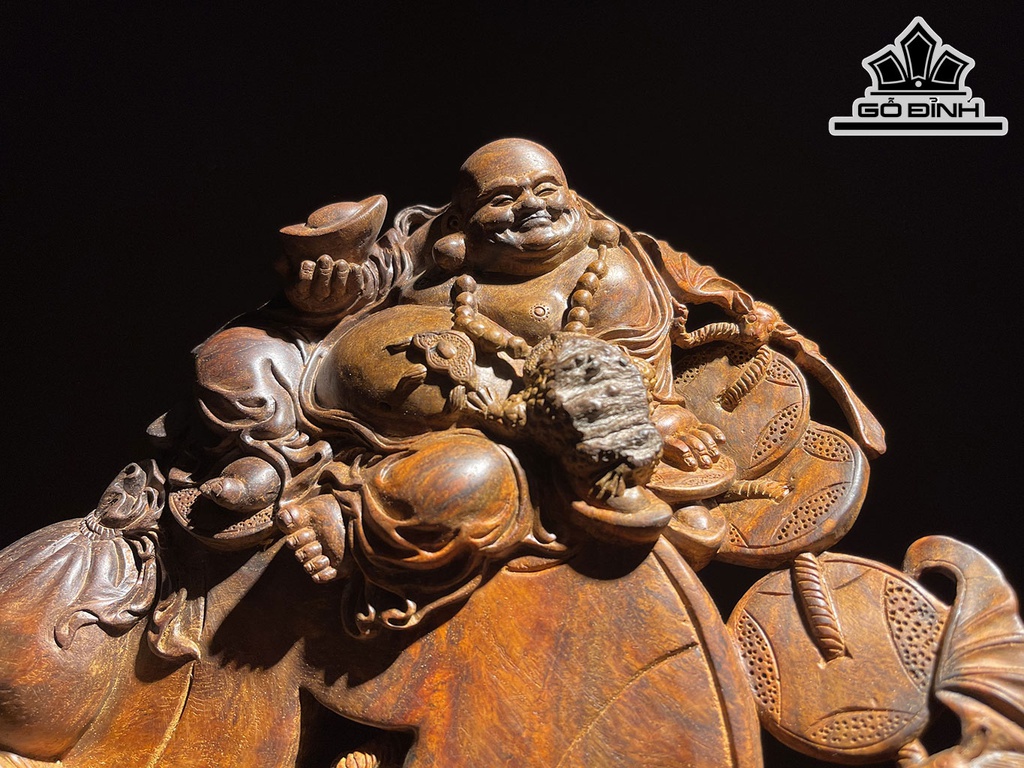 Tượng Di Lặc Ngồi Kim Tiền Gỗ Nu Hương Cao 19 Ngang 25 Sâu 13 (cm)