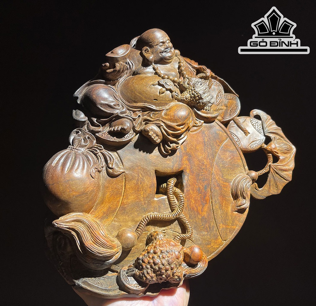 Tượng Di Lặc Ngồi Kim Tiền Gỗ Nu Hương Cao 19 Ngang 25 Sâu 13 (cm)