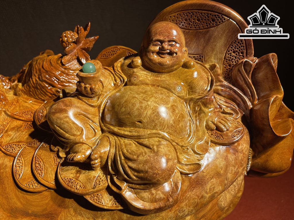 Tượng Phật Di Lặc Ngồi Bao Tiền Gỗ Nu Hương Cao 39 Ngang 55 Sâu 30 (cm)
