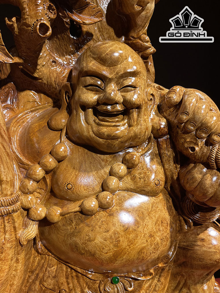 Tượng Phật Di Lặc Vác Bao Tiền Gỗ Nu Hương Cao 70 Ngang 75 Sâu 22 (cm)