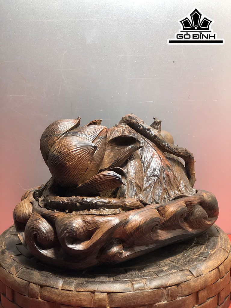 Lư Xông Trầm Sen Thu Gỗ Trắc Cao 13 Ngang 17 Sâu 11 (cm)