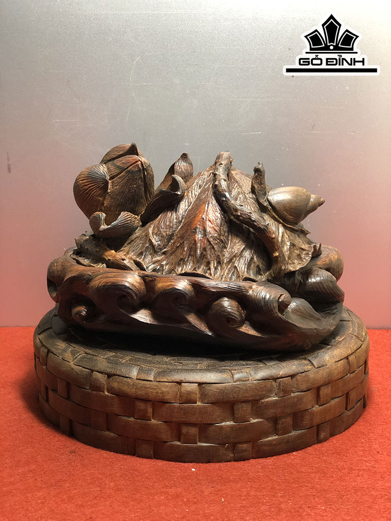 Lư Xông Trầm Sen Thu Gỗ Trắc Cao 13 Ngang 17 Sâu 11 (cm)