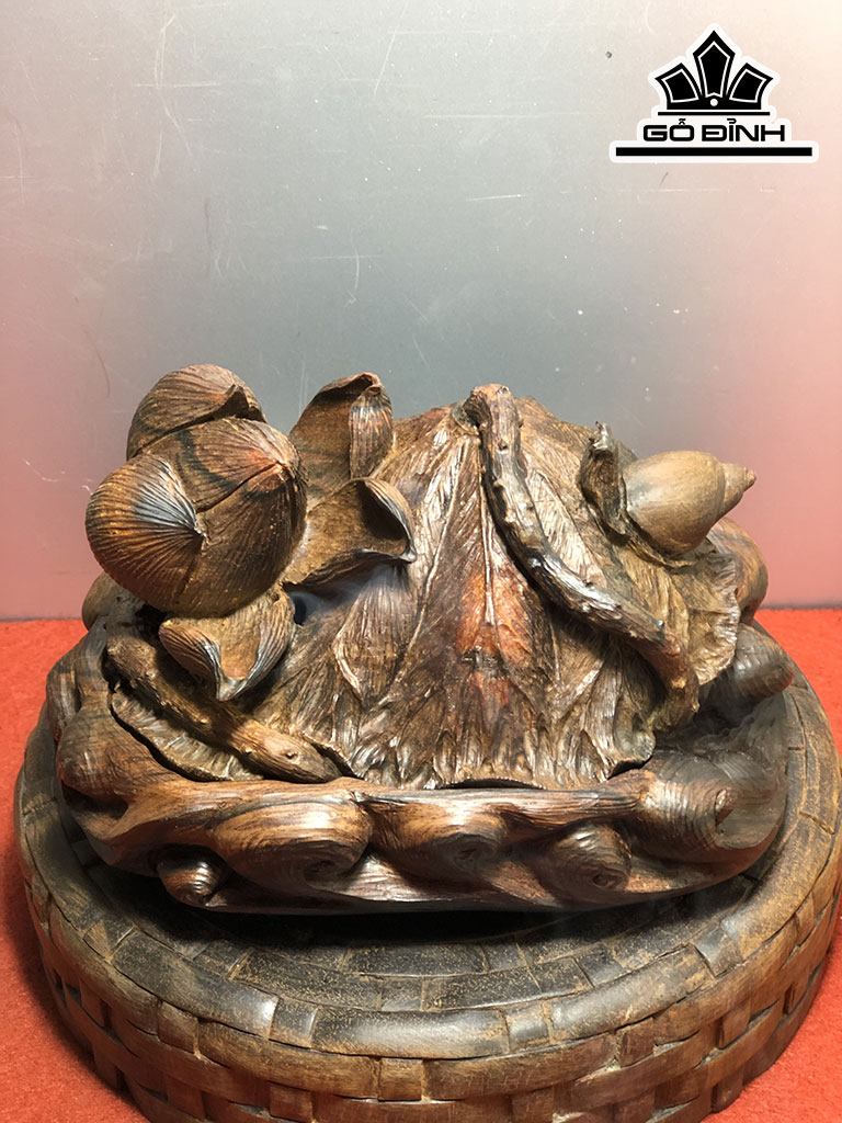 Lư Xông Trầm Sen Thu Gỗ Trắc Cao 13 Ngang 17 Sâu 11 (cm)