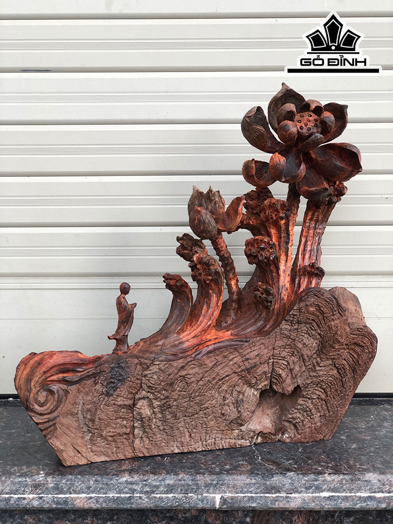 Tác Phẩm Liên Hoa Bái Phật Gỗ Trắc Cao 32 Ngang 36 Sâu 10 (cm)